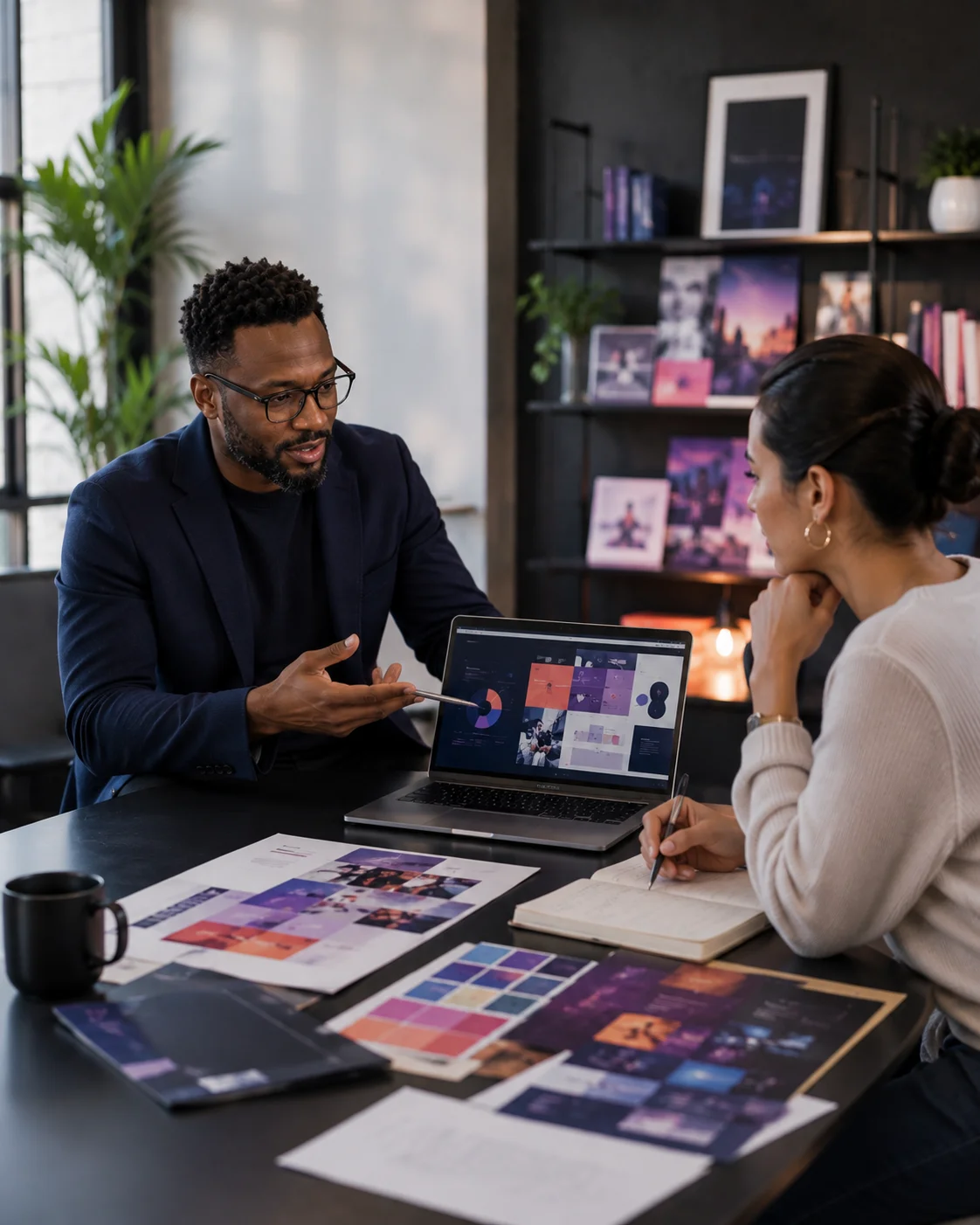 brand owner discussing campaign strategy with a media consultant